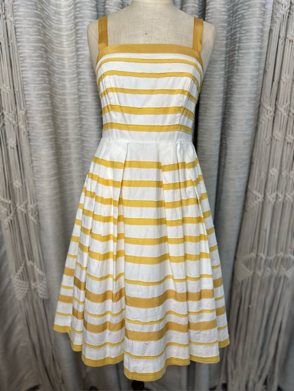 Anthropologie Moulinette Soeurs 100% Cotton Yellow Stripe Fit Flare Dress 0